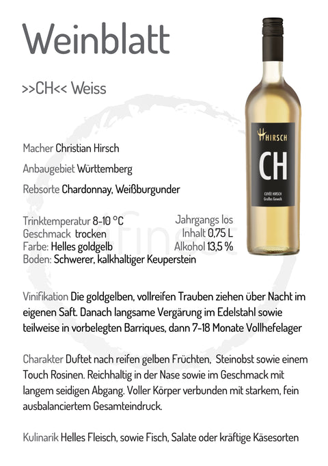 Hirsch Weine | »CH« Cuvée Hirsch Weiss | Württemberg | 6er Karton