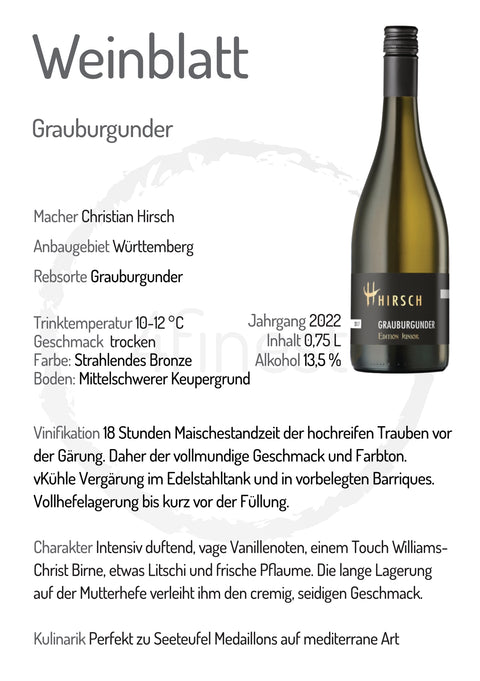 Hirsch Weine | Grauburgunder »Edition Junior« | Württemberg | 6er Karton