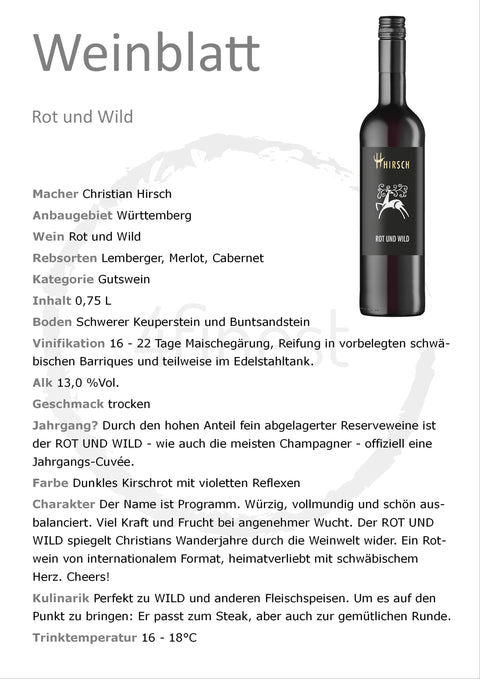 Hirsch Weine | Rot und Wild | Württemberg | 6er Karton